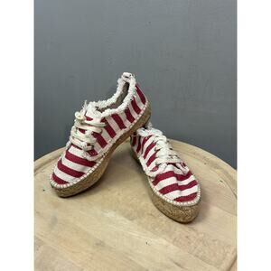 Bayton Puravida Red Stripe Jute Espadrille Shoe Womens 6 Beach Coastal